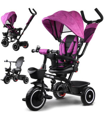 3in1 bērnu trīsritenis - ratiņi ar jumtiņu TINY BIKE, rozā