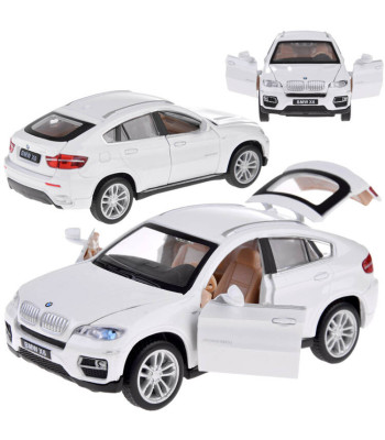 Metāla rotaļu automašīna BMW X6, balts SUV ar gaismas un skaņas efektiem, 1:32, ZA4606