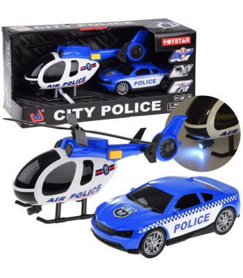 Policijas transportlīdzekļu komplekts – auto un helikopters ar skaņu un gaismām ZA4626