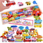 Lielais koka transportlīdzekļu komplekts ar alfabētu 27 elementi