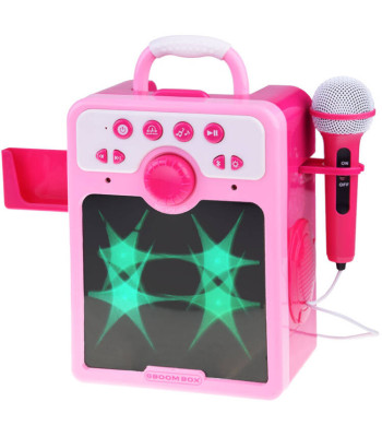 Rozā bērnu boombox muzikālais skaļrunis ar mikrofonu IN0166