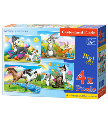 Puzles 4 vienā Mothers and Babies, 8, 12, 15 un 20 elementi