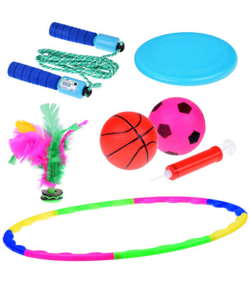 Sporta komplekts bērniem 5 vienā – hula hoops, disks, lecamaukla, bumbiņas, volāns SP0769