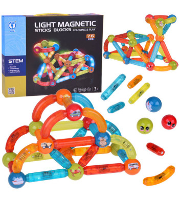 Krāsaini 3D magnētiskie klucīši bērniem ar apgaismojumu ZA5239, 76 elementi