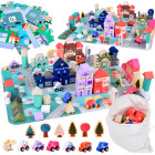 Pasteļu koka klucīšu komplekts Pilsētiņa + Paklājiņa puzle 115 elementi ZA5373