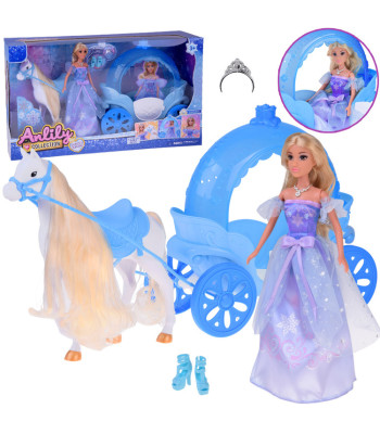 Princese lelle balles kleitā ar baltu zirgu un karieti ZA5419