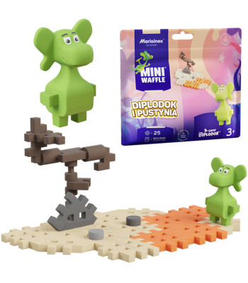 Marioinex Smok Diplodok tuksnesī – Mini waffle figūriņu komplekts, 25 elementi, ZA5496