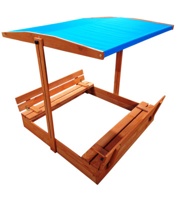 Koka smilšu kaste ar jumtiņu un soliņiem, kas aizveras 120x120 cm SP0837
