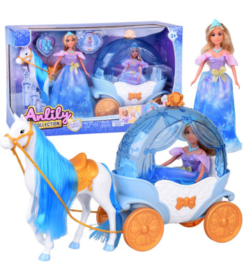 Pasaku princese lelle balles kleitā ar karieti un zirgu ZA5705