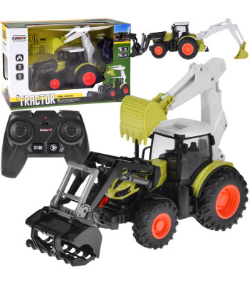Tālvadības traktors ar ekskavatora un iekrāvēja funkcijām, buldozers RC0718