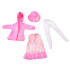 Rozā leļļu apģērbu komplekts 36–40 cm Kleita Mētelis Cepure