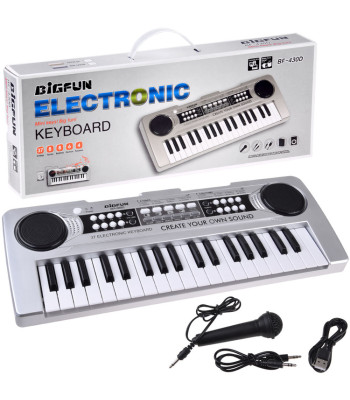 Mini keyboard ar mikrofonu, sudraba krāsā, IN0183, 37 taustiņi