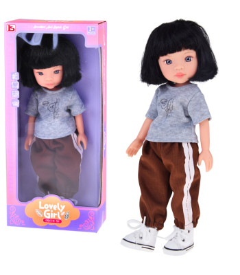 Lovely Girl lelle ar īsiem melniem matiem sporta tērpā 33cm ZA5849