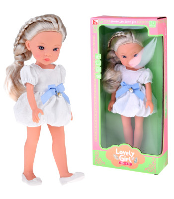 Lovely Girl lelle ar blondu bizi baltā kleitā 33cm ZA5850