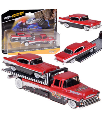 Licencēti metāla auto ar platformu Chevrolet Flatbed 1957 un Bel Air 1957 ZA5864 1:64
