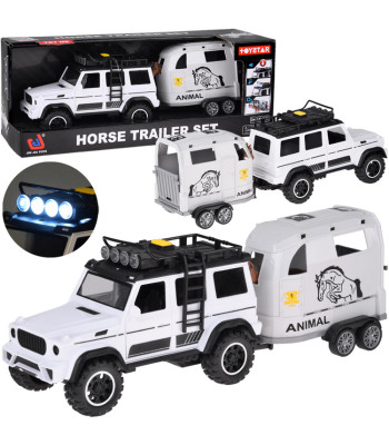 Apvidus auto ar atveramu zirgu pārvadāšanas piekabi + zirgs, gaisma un skaņa ZA5912