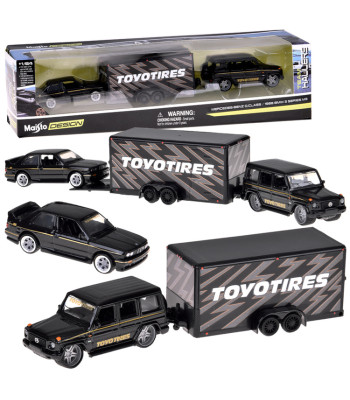 Maisto licencētu metāla automašīnu komplekts Mercedes-Benz G 1988 un BMW M3 E30 ar piekabi ZA5960, 1:64