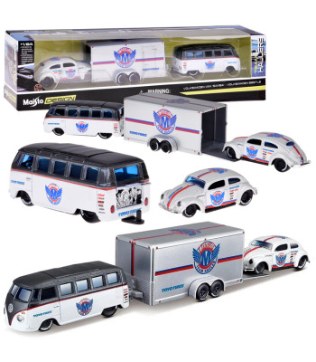 Maisto licencēti metāla auto Volkswagen Van „Samba” un VW Beetle ar piekabi, 1:64, ZA5968