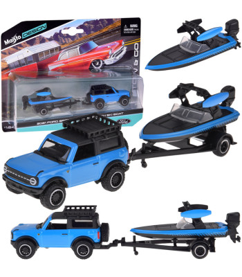 Licencēts metāla automobilis ar piekabi un laivu Maisto Ford Bronco 2021 ZA5969 1:64