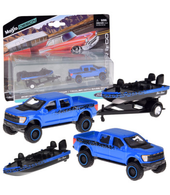 Maisto licencēta metāla automašīna ar piekabi un laivu Ford F-150 SVT Raptor 2021 ZA5970 1:64