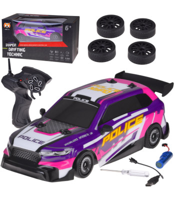 Tālvadības drifta automašīna ar apgaismojumu, maināmiem riteņiem, 4WD RC0744