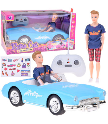 Tālvadības retro Cadillac kabriolets ar lelli, stilīgais vadītājs Ken RC0746