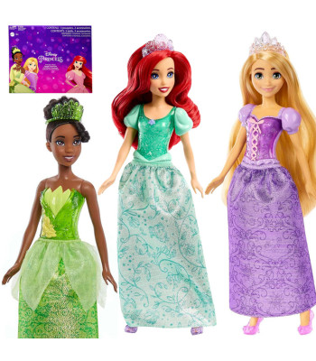 Mattel Disney Princess 3 leļļu komplekts: Ariel + Tiana + Rapunzela ZA6036