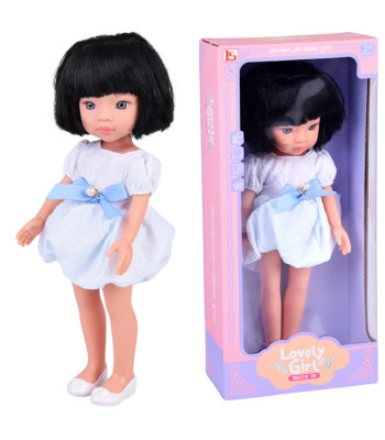 Lovely Girl lelle baltā kleitā ar melniem īsiem matiem, 33cm ZA5850