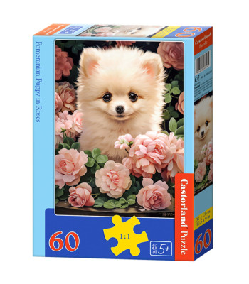 Bērnu puzle Pomeranian Puppy in Roses, 60 elementi, B-066261
