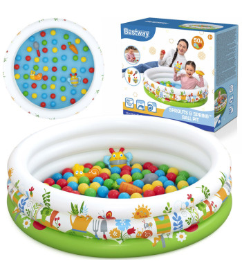 Sausais bumbu baseins Bestway ar bumbām un rotaļlietām, ziedu dizains, 102x25cm, Sprouts & Spring™, 52466