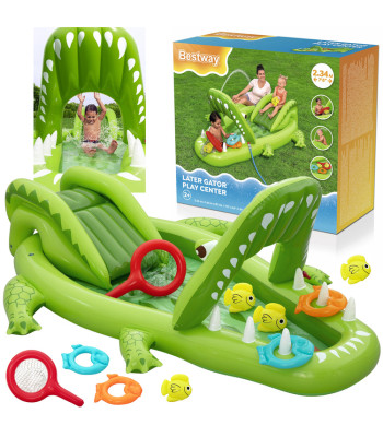 Bestway ūdens rotaļu laukums krokodila formā ar slidkalniņu un piederumiem 234x163x87cm Later Gator™ 53169