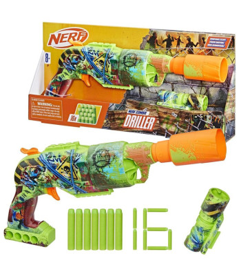 Hasbro NERF Zombie Driller rotaļu blasteris ar tēmēkli un 16 putu šautriņām ZA6190