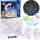 3d zīmēšanas tāfele ar led apgaismojumu, flomāsteriem un brillēm ta0114