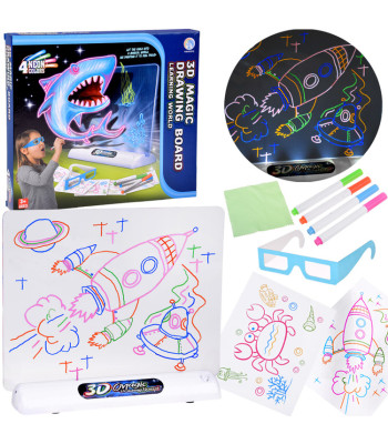 3D zīmēšanas tāfele ar LED apgaismojumu, flomāsteriem un 3D brillēm TA0114
