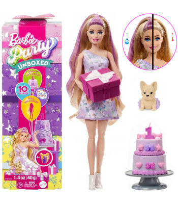 Mattel Barbie Party Unboxed lelle no sērijas: dzimšanas diena + čivavas suns ZA6065