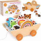 koka ratiņi ar 7 velkamajiem dzīvniekiem za6168