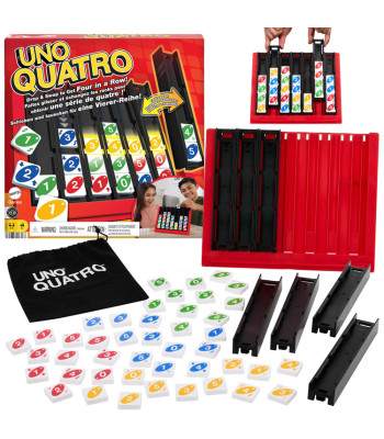Mattel UNO Quatro – stratēģiska ģimenes spēle ar krāsainām plāksnītēm GR0914