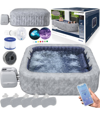 Pārnēsājama hidromasāžas vanna Bestway Lay-Z-Spa San Francisco Smart HydroJet Pro™ 7 ar Wi-Fi lietotni un LED apgaismojumu 5–7 personām, 230 x 230 x 71 cm, 6001Q