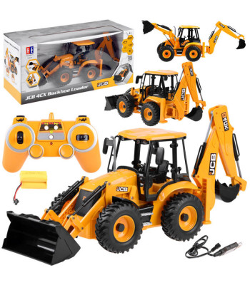 Liels JCB ar tālvadību vadāms traktors–buldozers–ekskavators 1:20 RC0578