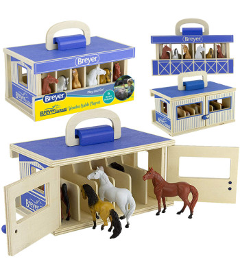 Koka staļļa komplekts ar 6 zirgu figūrām Breyer Horses Stablemates Farms, ZA6720, mērogs 1:32