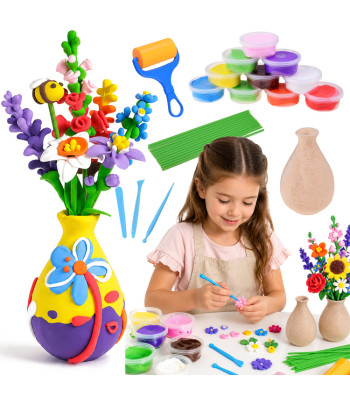 Radošs DIY komplekts ziedu veidošanai no plastiskās masas ar vāzi, 28 elementi ZA6414