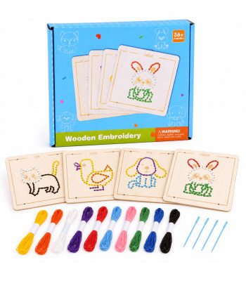 Koka šņorēšanas rotaļlieta Montessori – 4 veidnes + mulinē ZA6543