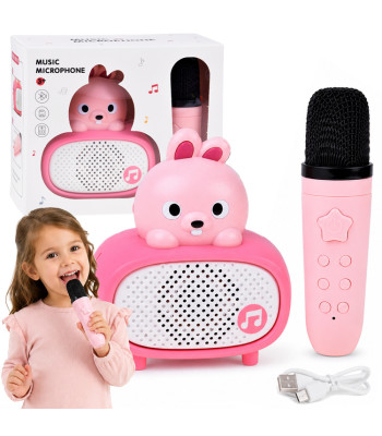Interaktīvs karaoke mikrofons ar Bluetooth skaļruni, zaķītis, rozā IN0193