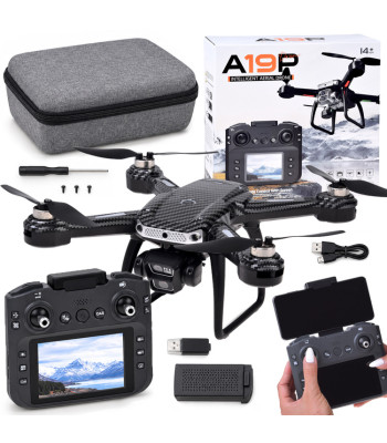 RC drons A19P ar HD kameru, ekrānu vadības pultī, šķēršļu apiešanu un futrāli RC0774