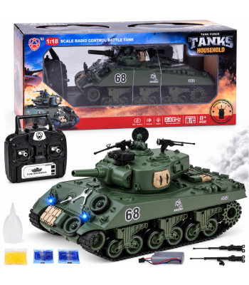 Tālvadības tanks ar šaušanas, dūmu un skaņas efektiem, rotējošu tornīti Sherman M4A3 RC0769 36 cm