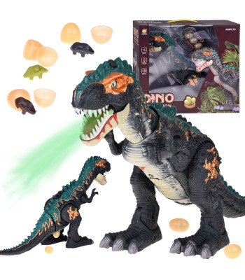 Liels interaktīvs dinozauru robots T-rex ar skaņas, gaismas un tvaika efektiem, dēj olas ZA5716