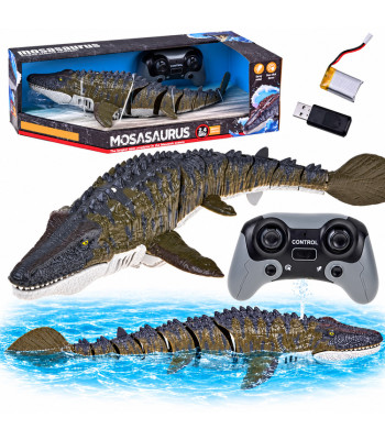 Tālvadības mozazaurs, ūdens dinozaurs ar peldēšanas un ūdens smidzināšanas funkciju, RC0801, 40 × 14,5 × 7 cm
