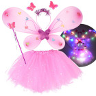 Gaiši rozā mirdzošs kostīms mazajai fejai ar tauriņa spārniem ballītei ZA4805 JR