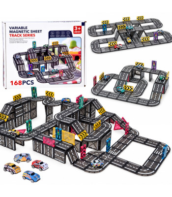 Magnetiskā sacīkšu trase ar 168 elementiem, 4 automašīnām un ceļa zīmēm ZA6446