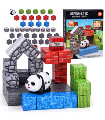 Magnētiskie klucīši PANDA – konstrukciju kubi un pikseļi, 41 elements, ZA6604